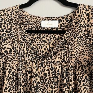 Braeve Leopard Print Tassel Tie Neck Flutter Sleeve Blouse Tan Black Small Boho